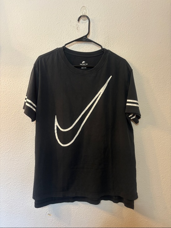 Nike Tops - Nike Black Tee with White Swoosh and Sleeve Stripes
